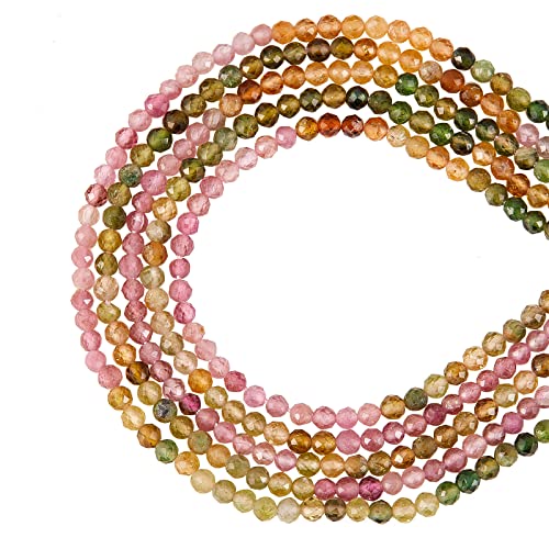 Airssory 450 Pcs 2.5mm Gradient Style Natural Tourmaline Strands Faceted Round Crystal Gemstone Loose Stone Bead Bulk for Energy Healing Jewellery Making