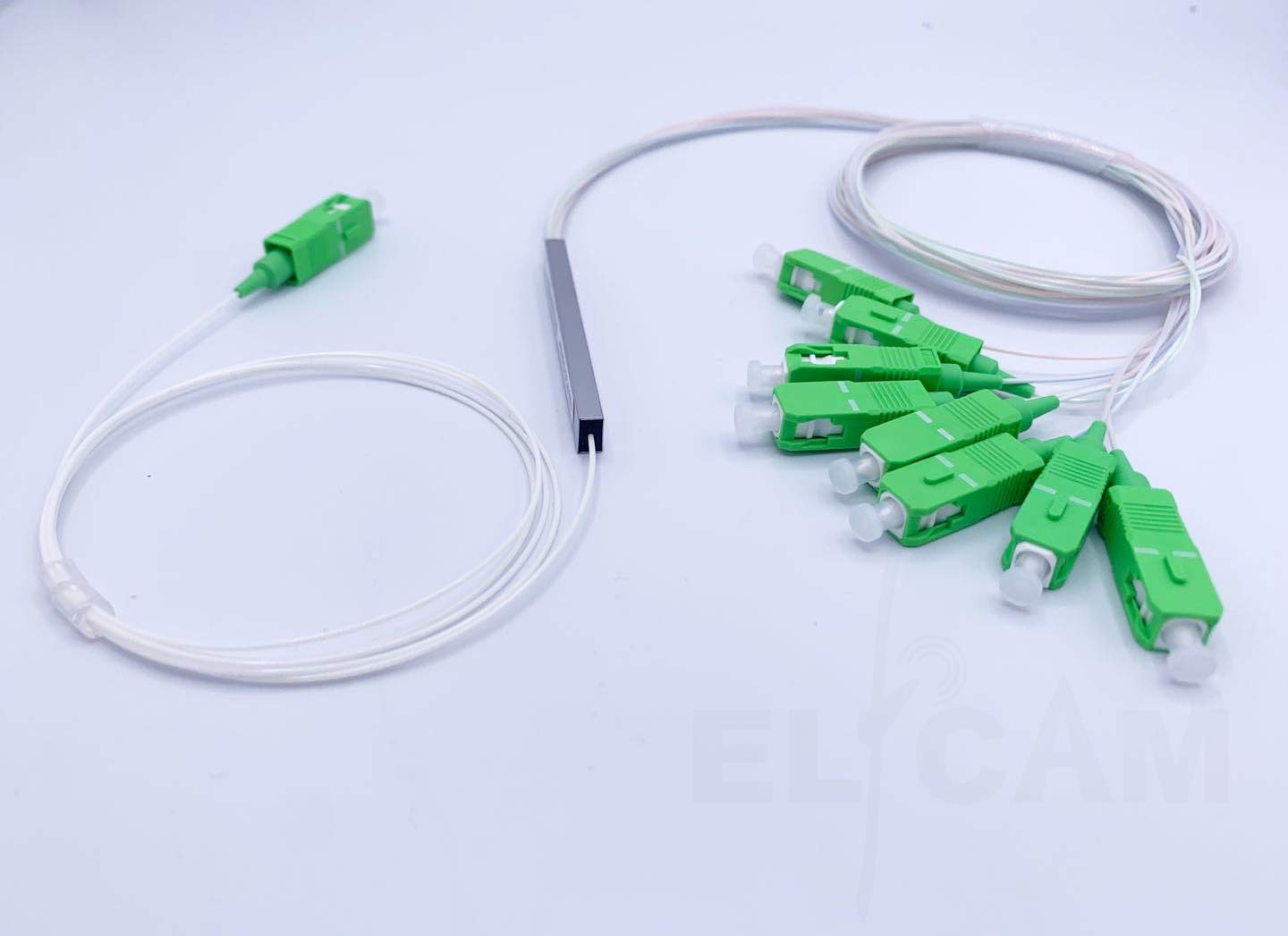 Elfcam - Optischer Splitter Glasfaser-PLC-Splitter (Fasersplitter) SC/APC Simplex Singlemode 0,9 mm, 1X8