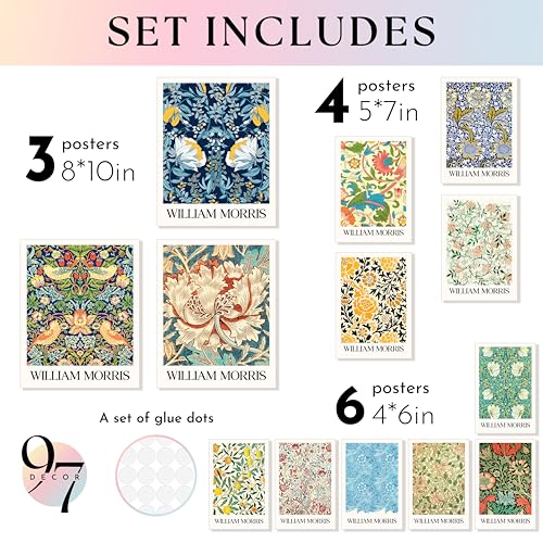 97 Decor William Morris Wall Art - William Morris Exhibition Posters, Fine Art Gallery Pictures Artwork, Vintage Botanical Art Prints, Eclectic Art Nouveau Painting for Home Kitchen Decor (UNFRAMED)