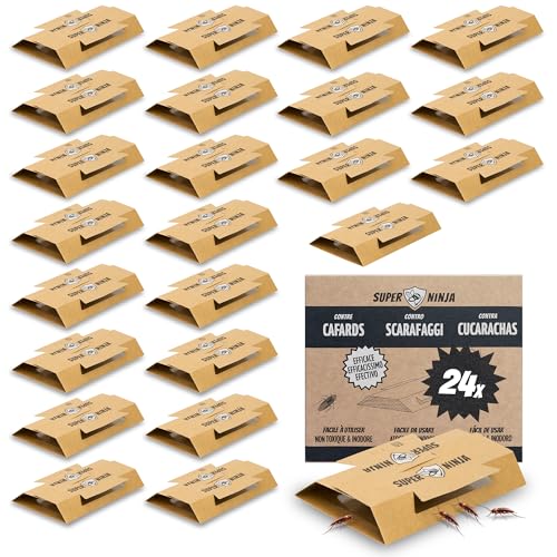 Super Ninja Trampa para Cucarachas - 24 Trampas para Cucarachas - Solución Altamente Eficaz y Ecológica contra Las Cucarachas - Efectiva hasta por 3 Meses, Insectos