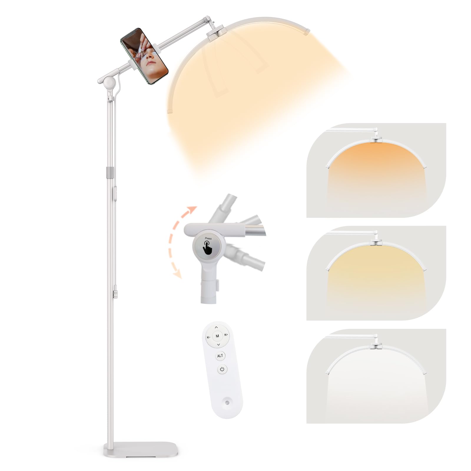 Lash Light for Eyelash Extensions, 28'' Foldable LED Floor Lamps, Half Moon Lamp for Eyelash Tech with Phone Holder, Esthetician Light for Tattoo, Nails, Beauty, Skincare - White