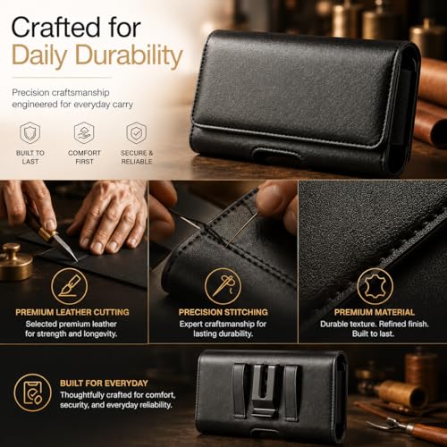 Image of TDG Pu Leather Belt Pouch Holster for Apple iPhone Smartphones & Mobiles (Display 5 to 6.7 inches) (for iPhone 16 Black)