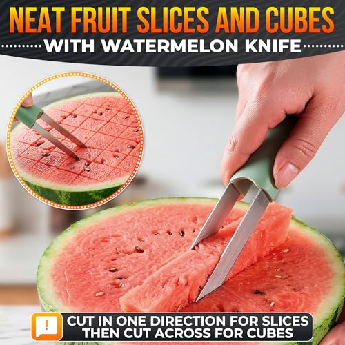 Image of 3-in-1 Watermelon Slicer Tool - Stainless Steel Portable, Mess-Free Multi-Use Kitchen Gadget for Summer Picnic, BBQ, Pool Party, Family Hosting, Hostess Gift Idea - Watermelon Cutter Slicer Tool Kit