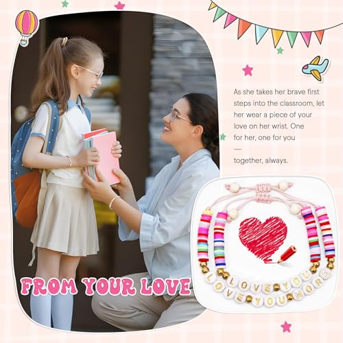First Day of Kindergarten Mommy and Me Bracelets – Adjustable Mother Daughter Son Bracelets with Gift Card & Pouch – Back to School Gift for Kindergarten, Preschool, 1st Grade Girls3