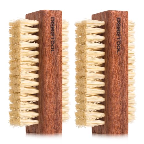 DEBETOOL Nail Brush for Cleaning Fingernails - 2-Sided Wooden Nail Brush with Sisal Bristles Natural Nail Scrubber & Fingernail Brush for Hands and Feet (2 Pack)
