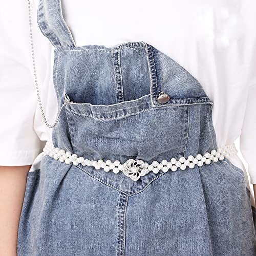 HomeSoGood 2Pcs Elegant Women Imitation Pearls Belt, Wedding Bridal Waist Belt Elastic Buckle Pearl Chain Belt for Female Girls Dress Strap3
