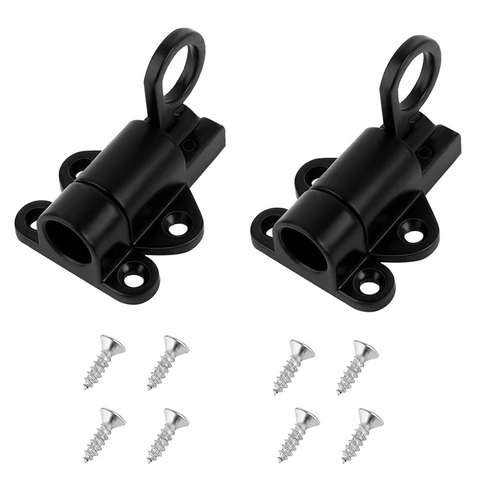 Zinc Alloy Automatic Latch, Aluminum Door Latch Lock, Automatic Spring Latch, Bounce Door Bolt with Screws, Window Gate Safety Pull Ring, for Window Shed Gate Toilet Bedroom Home Security (Black)