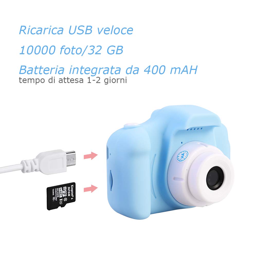 Faburo Macchina Fotografica Bambini con Scheda SD 32 GB, Fotocamera Bambini Portatile, Ricaricabile Fotocamera Digital Bambini, Videocamera Regalo di Compleanno/Natale per Bambini(Blu)