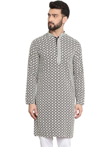 Image of SOJANYA Men's Cotton Regular Fit Casual (Since 1958 Contrast Embroidered Sequinned Long Kurta
