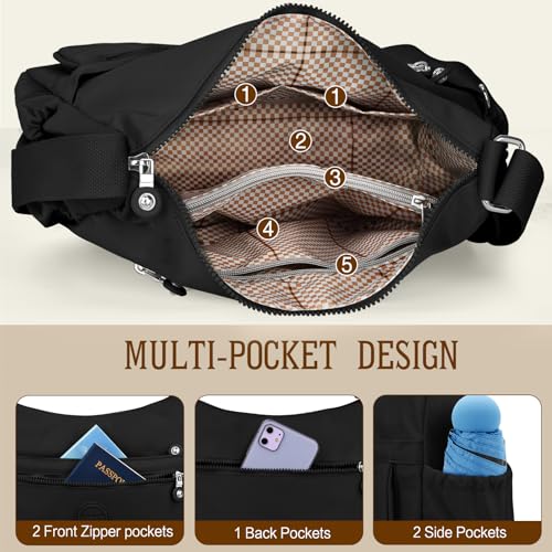 HUANLANG Nylon Crossbody Bags for Women Large Lightweight Travel Purse Women's Pocketbooks Multi Pocket Shoulder Bag4