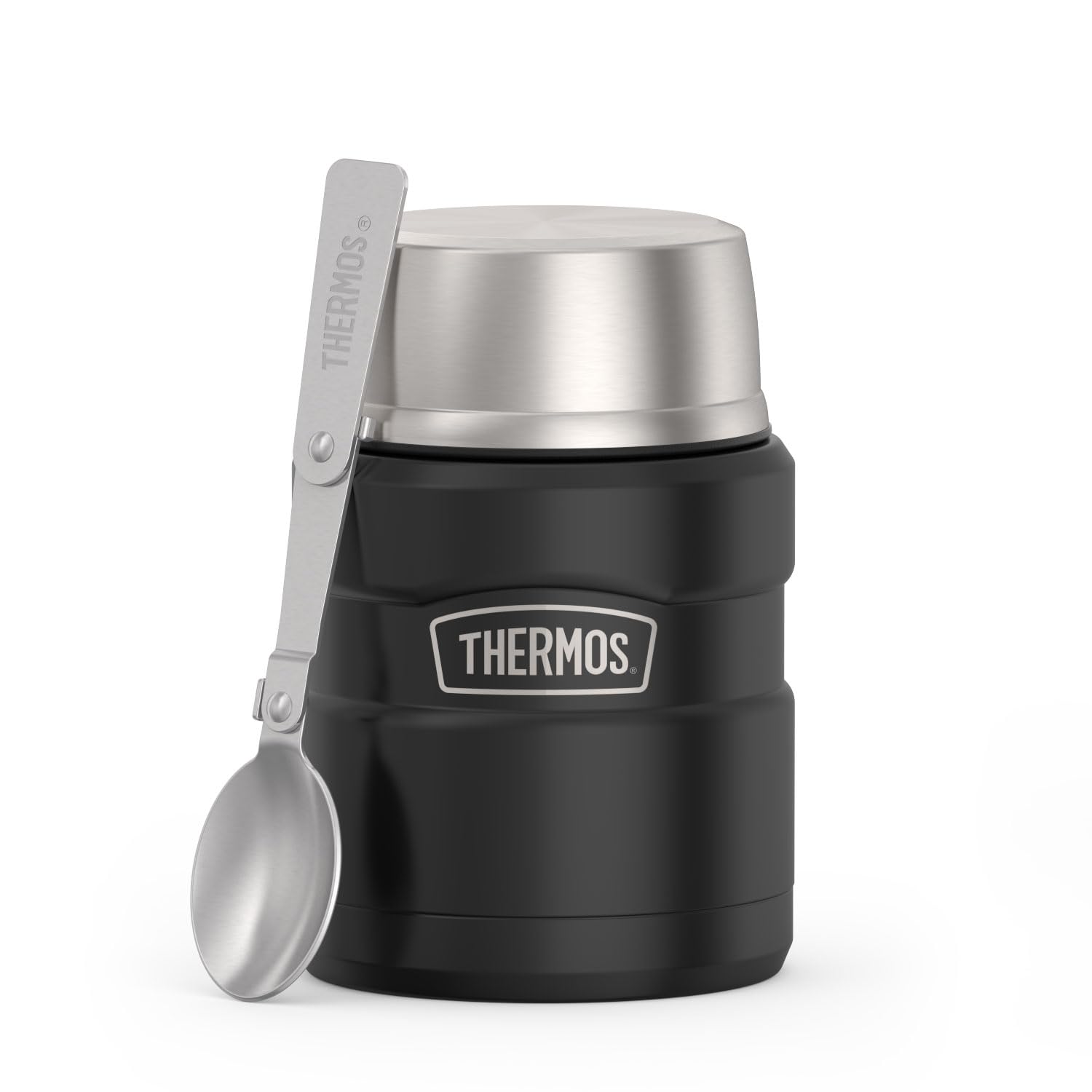 THERMOS Stainless King Vacuum-Insulated Food Jar with Spoon, 16 Ounce, Matte Black