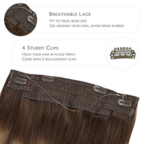 Image of WENNALIFE Wire Hair Extensions Real Human Hair 20 inch 110g Balayage Chocolate Brown to Caramel Blonde Remy Wire Hair Extensions Invisible Fish Line Real