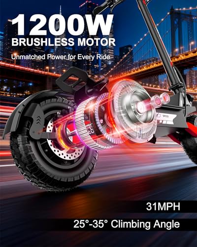 Image of Electric Scooter Adults, Up to 31MPH,11 inch Off-Road Tires, 20 /45 Mile Range | 1200W /2400W,31MPH /40MPH, Fast E-Scooter,Heavy Duty, Full Suspension,Commuting