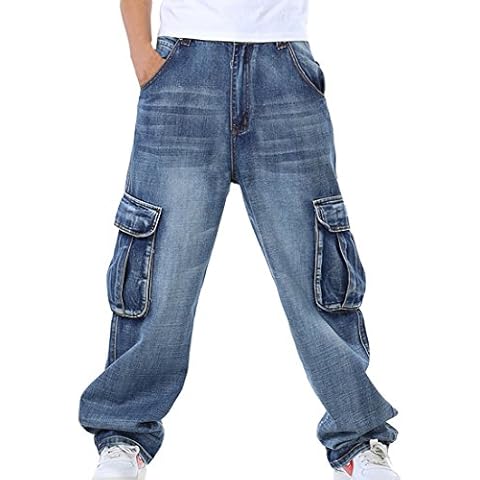 HZCX FASHION Mens Multi-Pockets Cargo Denim Pants Loose Fit Jeans for Big Tall 2018032203-115-LBL-UK 42 TAG 44 Cover