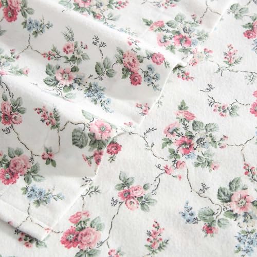 Image of Laura Ashley - Flannel Sheets Full Size, Anti-Pilling & Wrinkle Resistant Cotton, Touchably Soft for All-Season Comfort - Bed Sheets with Matching Pillowcases & Fitted Sheet (Le Fleur Pink)