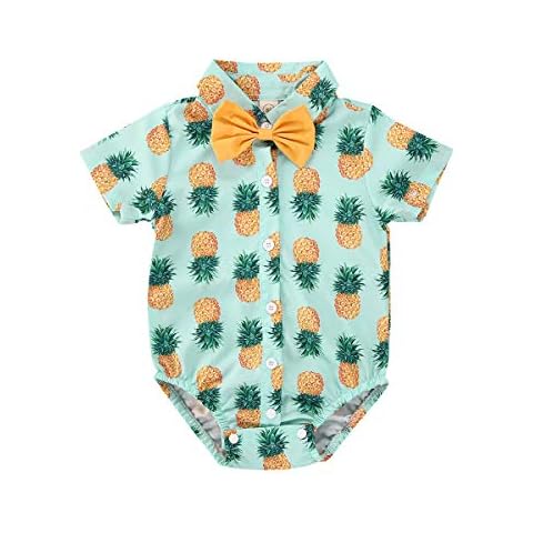 Bagilaanoe Infant Baby Boys Dress Shirt Bodysuit Formal Short Sleeve Rompers One Piece Outfits Gentlemen Clothes Pineapple/6-12 Months Cover