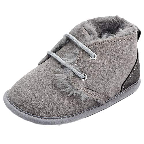 Yicornchen Newborn Toddler Boys Girls Winter Warm Fleece Fur Knit Moccasin Boots Infant Non-Skid Slip On Crib Shoes(12-18 Months,Grey)