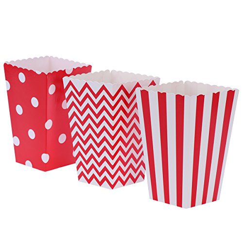 Nuolux 48Pcs Popcorn Boxes Cardboard Candy Container Rugby Stripe Wave Dot Pattern Deco (Red) #TOP26