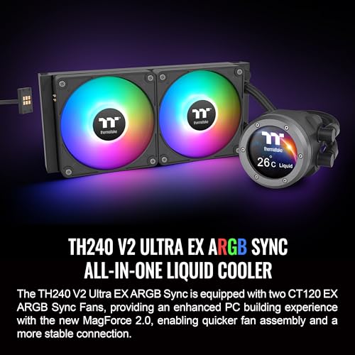 Image of Thermaltake TH240 V2 Ultra EX ARGB AIO CPU Cooler /Water Block 2.1 inch LCD /Fan 120 * 2 /Magnetic Quick Connection /MB ARGB Sync Control /LCD Software Control /CL-W414-PL12SW-A