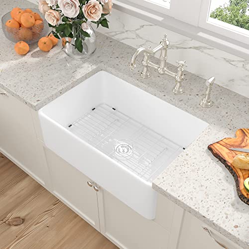 33 White Farmhouse Sink - Sarlai 33 Inch Kitchen Sink Apron Front Ceramic Porcelain Vitreous Fireclay Single Bowl Farmer Sink Basin #TOP1