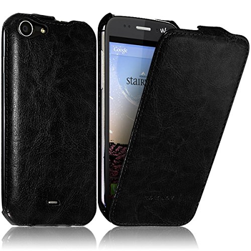 Seluxion - Housse Etui Coque Rigide à Clapet pour Wiko Stairway Couleur Noir + Film de Protection