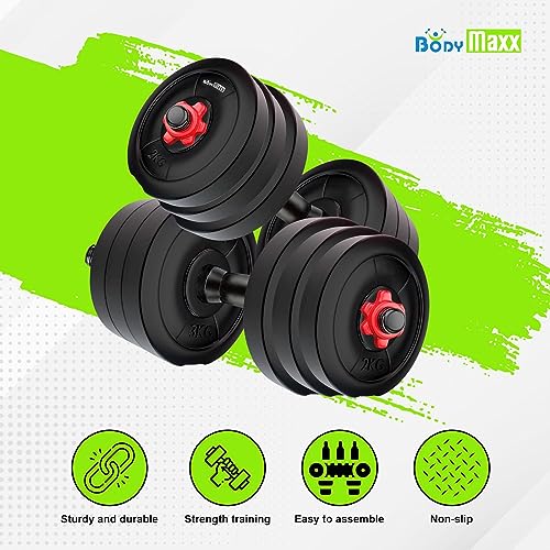 Image of Body Maxx PVC Dumbbell Set With1 Pair of Adjustable Dumbbell Rod And PVC Dumbbell Plates in Several Variations. (14KG Weight)