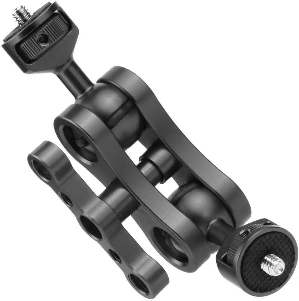 FEICHAO CNC Multi-Function Dual Ball Magic Arm Mount Adapter 360 Degree Rotation for Led Fill Light Mini SLR Camera Accessories Monitor Bracket (Black)