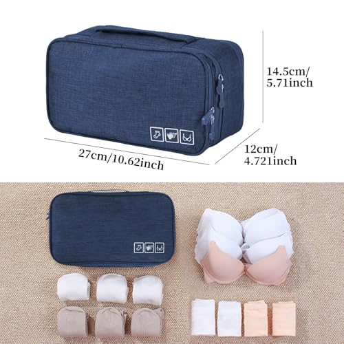 Travel Underwear Bra Organizer Bag, Large Capacity Travel Packing Organizer Waterproof Three Layer Packing Cube for Underwear, Socks, Toiletries, Cosmetics, Clothes, Towels - Navy4
