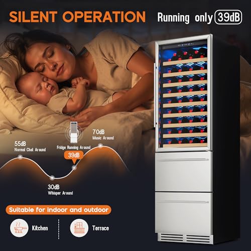 Image of Albott 24 Inch Wine and Beverage Refrigerator, 2 In 1 Dual Zone 49 Bottle Wine Cooler 37-72℉ with Soft LED Light, Hold 108 Bottles and 150 Cans, Built-in or Freestanding Design for Home and Bar