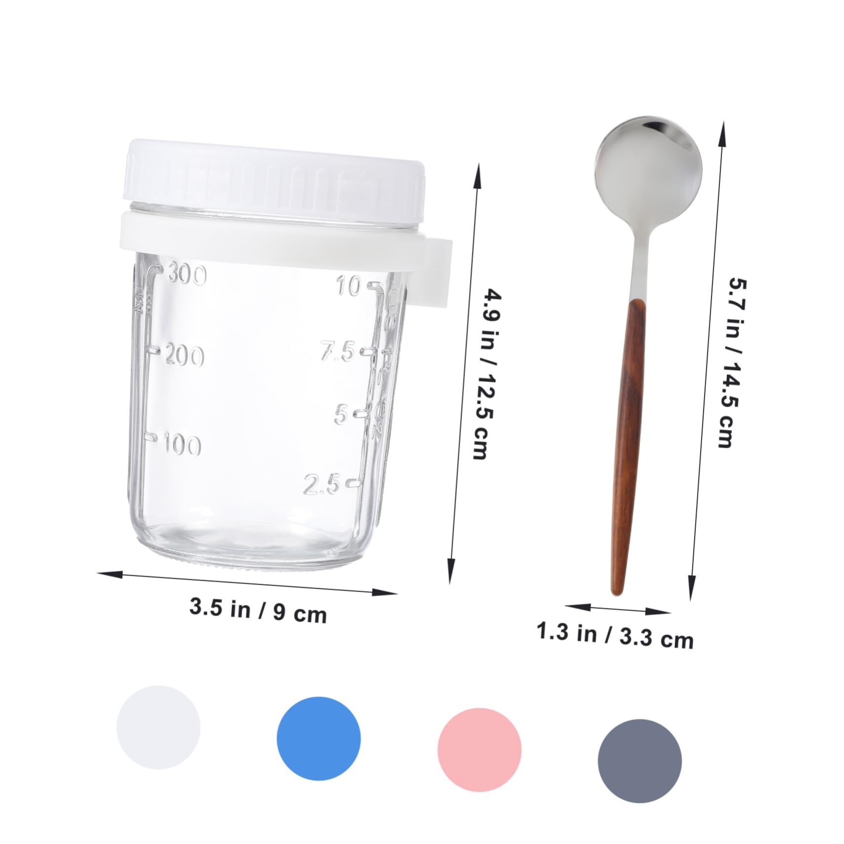 Ciieeo Vorratsdose Glas mit Holzdeckel 4 Stück 400ml mit Löffel aus Glas und Silikon Auslaufsicher für Büro und Schlafsaal