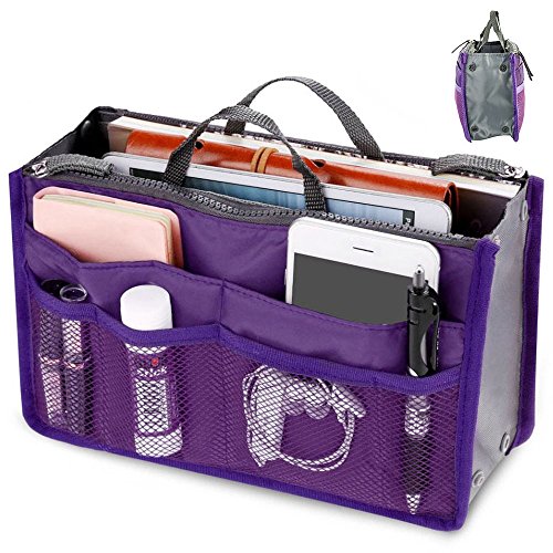 Hotbesteu Organizador de Bolsas de Mano Bolso de Organizador del Almacenaje del Recorrido del Maquillaje Cosmético Inserto Forro Interior Viaje Bolsillos Bolsos Divisiones (Violeta)