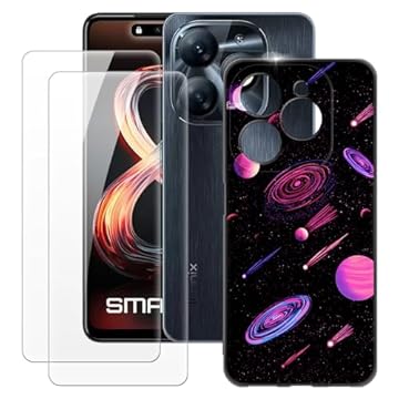 MILEGOO Capa Infinix Smart 8 Pro 4G X6525B + 2 peças protetoras de tela de vidro temperado, capa ultrafina de silicone TPU macio à prova de choque para Infinix Smart 8 Pro 4G X6525B (6,6 polegadas)