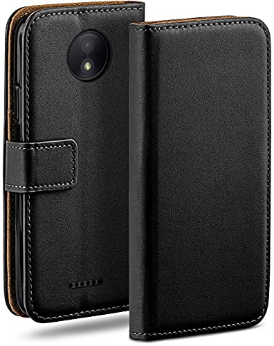 moex Klapphülle für Motorola Moto C Hülle klappbar, Handyhülle mit Kartenfach, 360 Grad Schutzhülle zum klappen, Flip Hülle Book Cover, Vegan Leder Handytasche, Schwarz