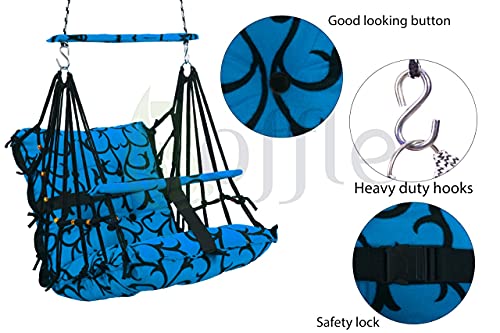 PELIXO-Cotton-Swing-Chair-for-Kids-Babys-Children-Folding-and-Washable1-6-Years-with-Safety-BeltHome-Garden-Jhula-for-Babies-Swing-for-Kids-Cradle-Seat-and-Back-Side-16x16-inch-Blue