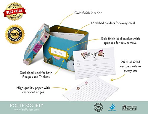 Tarjetas de recetas con caja organizadora de diseño floral azul cielo 4