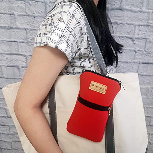 Image of Tainada Men Women Phone Neoprene Shockproof Zipper Sleeve Case Bag Pouch with Carabiner, Neck Lanyard, Belt Loop Holster for iPhone 16 /15 Pro Max, 16 /15 Plus, 16e ; Samsung S25+, S24, Z Fold7, 6 (Red)
