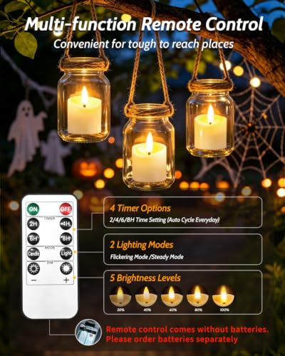 Image of 6 Pack Small Rechargeable Flameless Candles with Remote Timer | 1.5 inchx2 inch LED Tea Lights Votive Fake Candles Flickering Mini Candles Battery Operated for Halloween Wedding Party Home Decor