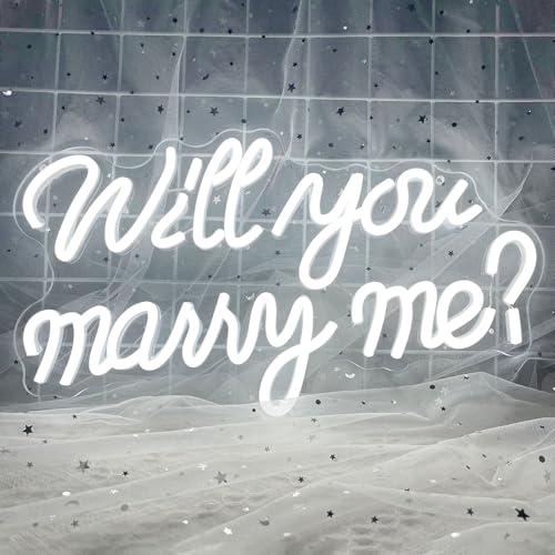Will You Marry Me Neon Sign, LED Neon Light for Proposal Engagement Art Decor, Marry Me Neon Signs for Engagement Wedding Valentines Day Girlfriend Party Bedroom Wall Hanging Decoration