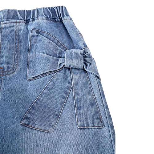 Tween Girls' Jeans Casual Elastic Waist Straight-Leg Denim Pants with Bowknot for Girls Clothing2