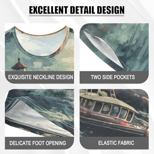 ALAZA Nautical Lighthouse and Boat Pajama Set Short Sleeve Sleepwear Soft Lounge Nightwear4