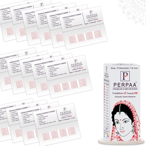 Image of PERPAA Kumkum Red Round Bindi Book for Ladies Forehead (Stick On) (Size 11, Diameter 1.5mm)