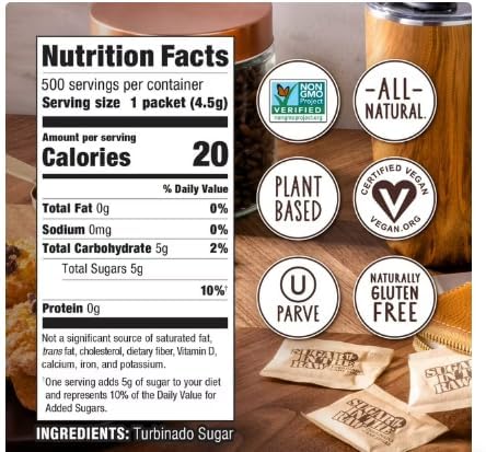 Organic Raw Cane Sugar Packets, 500 Count – Turbinado Brown Sugar, Natural Sweetener for Coffee, Tea, Baking & Drinks image 3