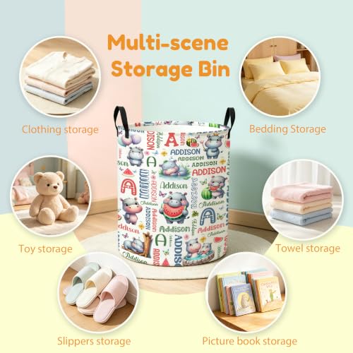Image of Custom Hippo Laundry Hamper, Personalized Laundry Basket with Name, Customized Dirty Clothes Basket for Clothes Toy Bathroom Bedroom Storage,S-16.5 inchX 13.8 inch