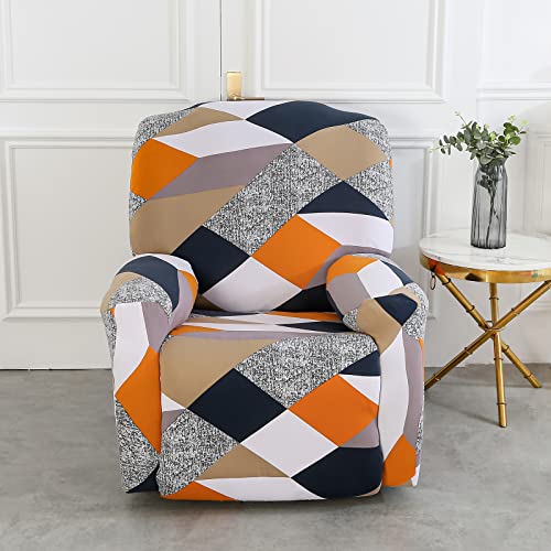Jaotto Housse de Fauteuil Relax Extensible 1 Place, Housse de Fauteuil Relax Inclinable Electrique, Couverture de Chaise Canapé Relax avec Poche, Protecteur pour Fauteuil Inclinable,Géométrie Orange - Image 4
