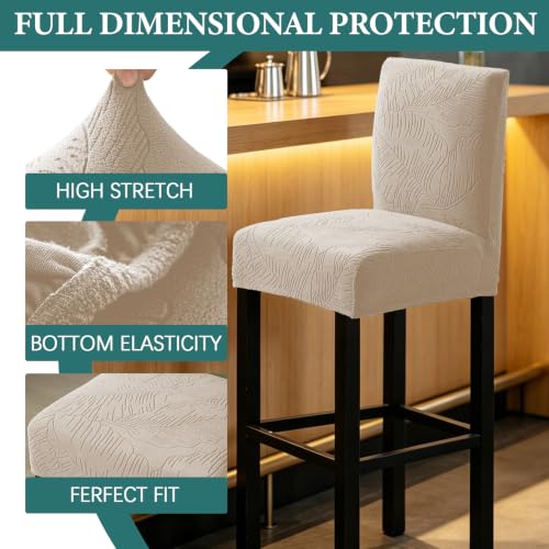 Image of HAOYONG Bar Stool Covers, Stretch Counter Stool Pub Chair Slipcover Washable Counter Height Chair Covers for Kitchen Dining Room Cafe Set of 2 (Beige)