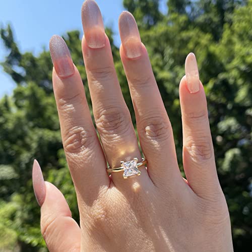 Solitaire Cubic Zirconia Engagement Rings for Women 14K Gold Plated Round Princess Radiant Wedding Bands Promise2