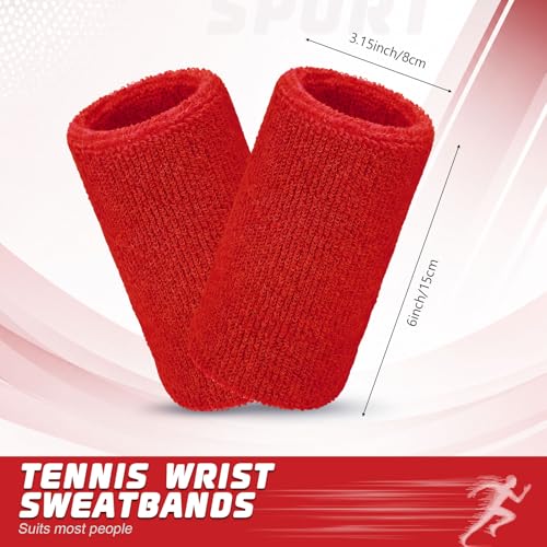 Image of WILLBOND 2 Pcs 6 Inch Wrist Sweatbands for Men and Women, Moisture Athletic Cotton Sweatband for Tennis, Basketball, Running