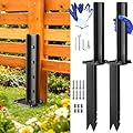 Goovilla Fence Post Repair Kit, 2Pcs Heavy Duty Fence Post Anchor Ground Stakes, Robust Quick-Fix Wood Support for Broken/Leaning/Tilted/Degraded Wood with Gloves/Installation, Easy to Install,Black
