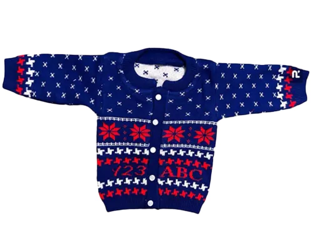Baby Unisex New Born Baby Boys Girls Soft Comfortable Trendy Woolen Round Neck Sweater Set with Payjami, Cap and Pair of Booties for Toddlers Navy Blue - Image 2 thumbnail