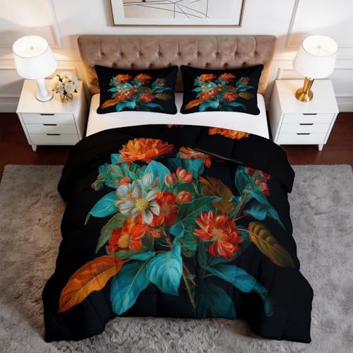 WHUOEUCO Edredón Relleno Nórdico Cama 90 150x200 cm Ramo Al Estilo De La Pintura Al Óleo Edredon Acolchado 4 Estaciones Estampado 3D, Edredón Antiácaros Suave y Ligero con 2 Fundas de Almohada